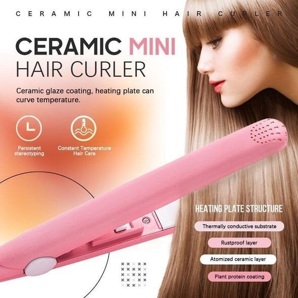 Compact 2-in-1 Ceramic Hair Styler: Curl, Straighten & Tame Bangs Effortlessly